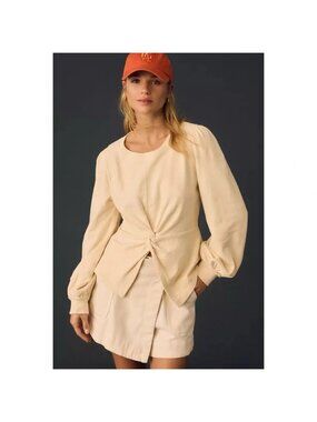 Anthropologie‎ Pilcro Twist-Front Sweatshirt in Cream, XL